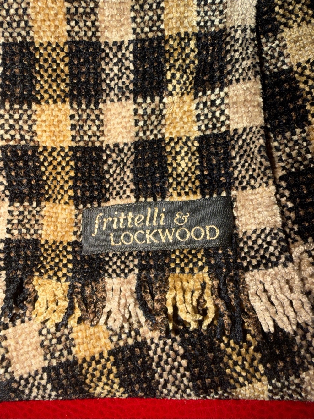 Frittelli & Lockwood Handwoven Checked Scarf in Beige,Mustard Black Chenille